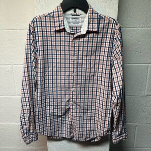 Express Men's Blue and Orange Plaid Shirt